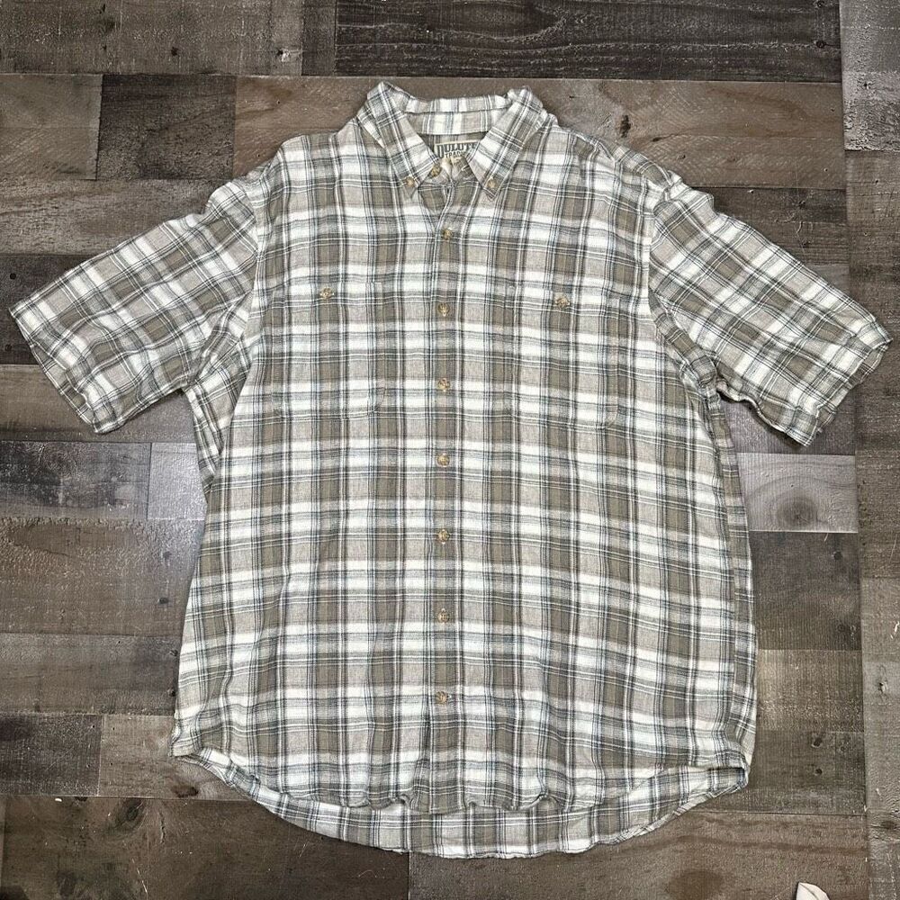 Duluth Trading Men’s Size 2XL Tall Button Down Shirt Plaid Neutrals Short Sleeve